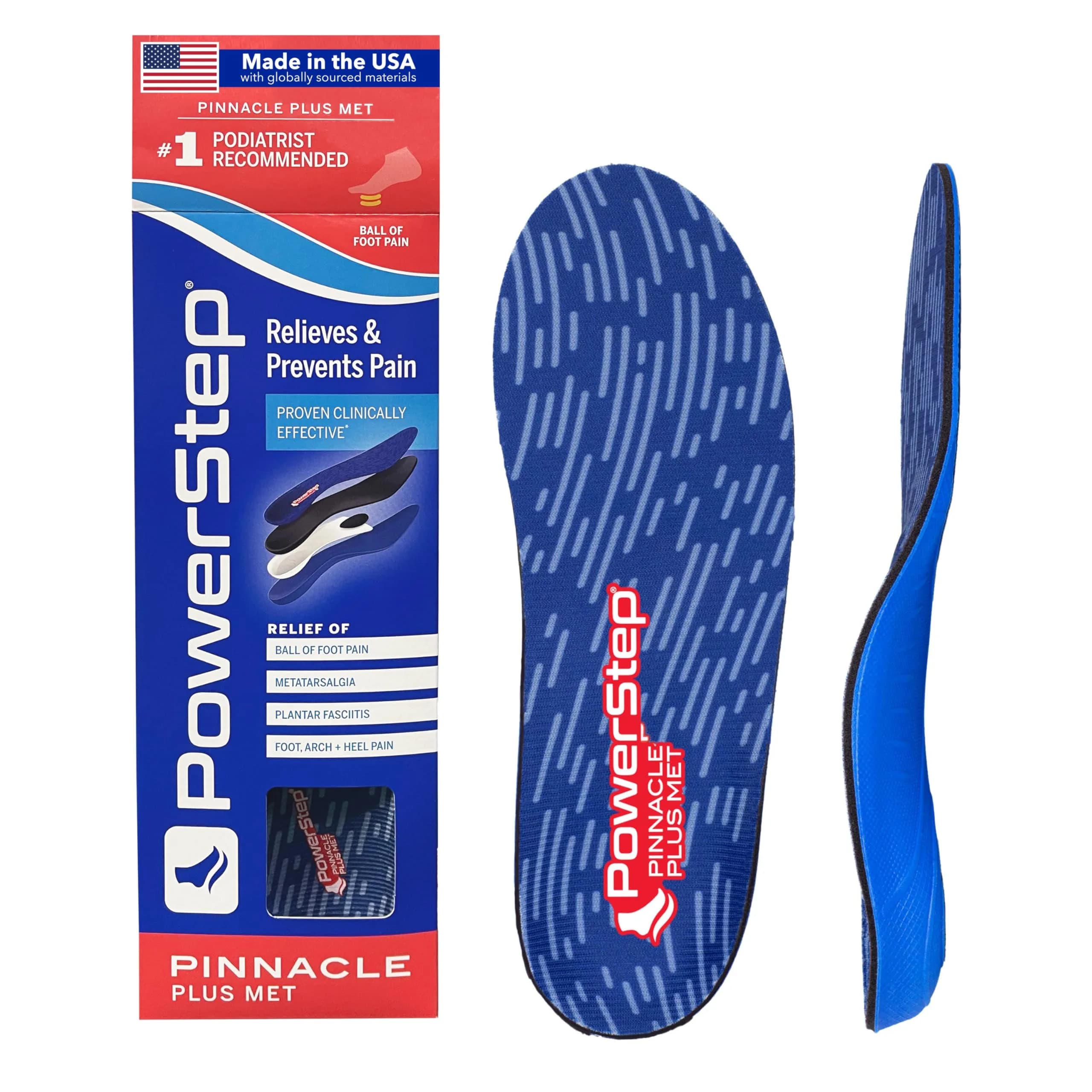 PowerStep Pinnacle Plus Met Shoe Inserts | Foot Pain Relief Orthotics for Morton's Neuroma & Metatarsalgia (Men's 12-13)