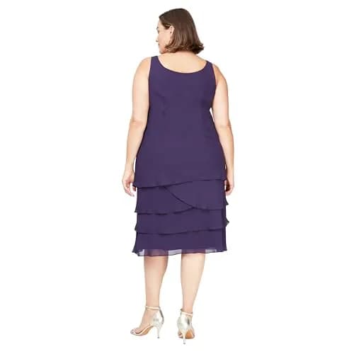 S.L. Fashions Plus-Size Sequin Chiffon Jacket & Special Occasion Dress | Elegant Eggplant 20 thumbnail 4