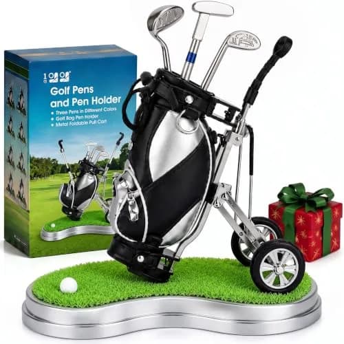 10L0L Golf Pen Holder PU Leather Zipper Pocket 3 Pens Gift | Unique Golf Desk Organizer for Golf Enthusiasts thumbnail 1