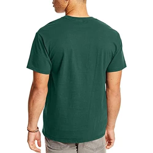 Hanes Men's Short Sleeve Beefy-T with Pocket, Deep Forest, Small | Heavyweight Cotton, Classic Fit thumbnail 2