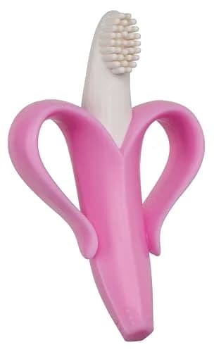Baby Banana Pink Teether-Toothbrush | Soft Food-Grade Silicone for Gums & Teeth, Made in USA thumbnail 1