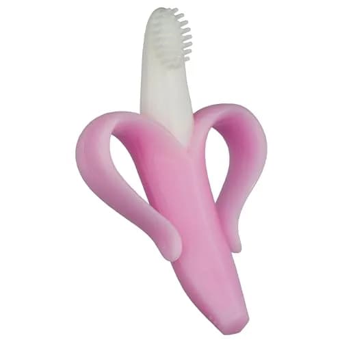 Baby Banana Pink Teether-Toothbrush | Soft Food-Grade Silicone for Gums & Teeth, Made in USA thumbnail 4