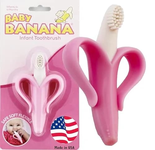 Baby Banana Pink Teether-Toothbrush | Soft Food-Grade Silicone for Gums & Teeth, Made in USA thumbnail 6