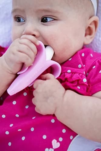 Baby Banana Pink Teether-Toothbrush | Soft Food-Grade Silicone for Gums & Teeth, Made in USA thumbnail 2