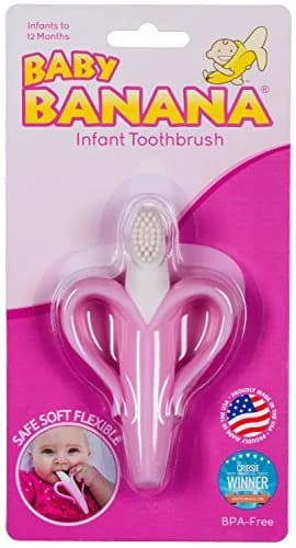 Baby Banana Pink Teether-Toothbrush | Soft Food-Grade Silicone for Gums & Teeth, Made in USA thumbnail 3