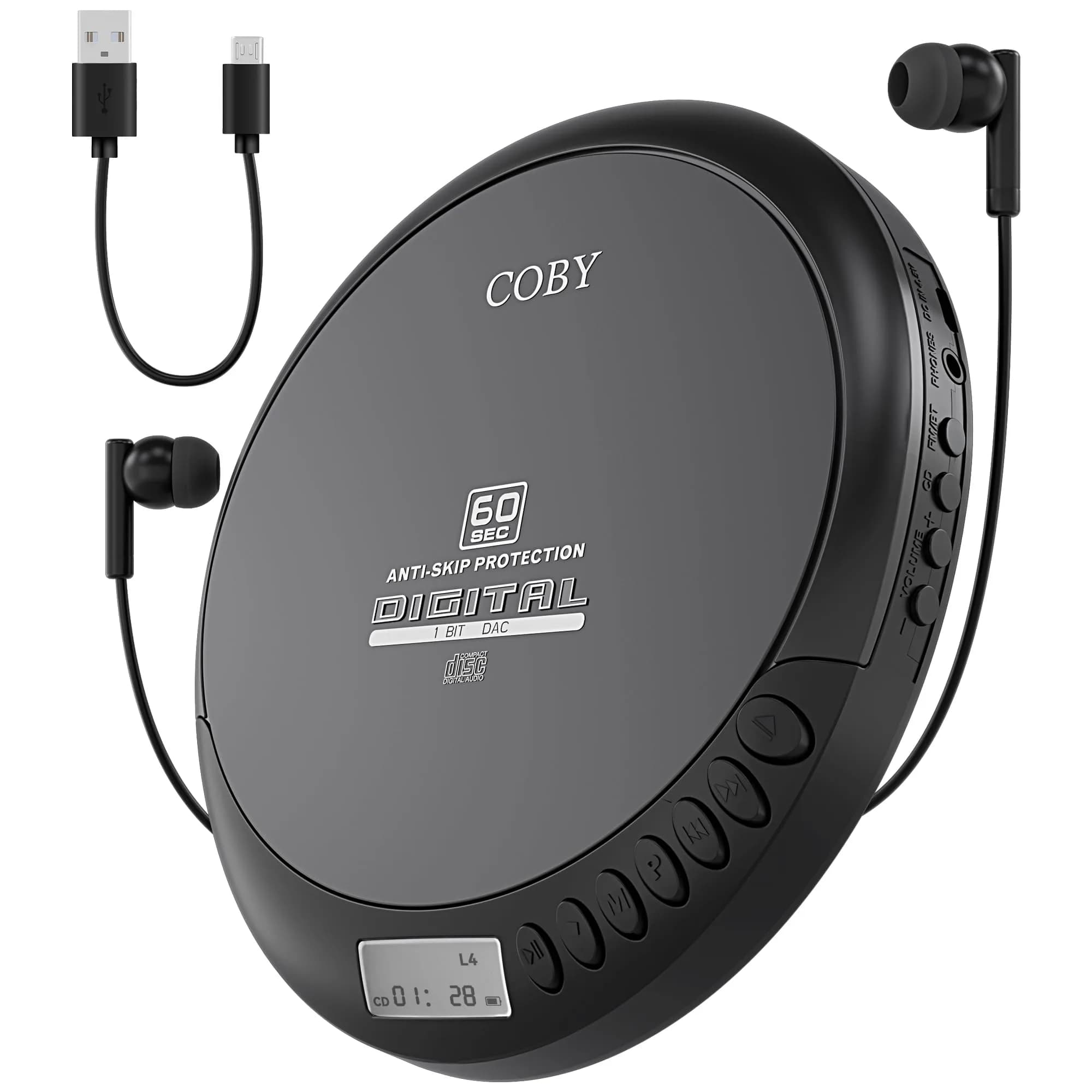 Coby Portable CD Player CD191BLK with FM Radio, 60-Second Anti-Skip, USB & AA Power, 3.5mm Jack | Plays CD, CD-R, CD-RW, MP3 Discs - main product image