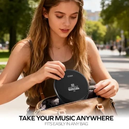 Coby Portable CD Player CD191BLK with FM Radio, 60-Second Anti-Skip, USB & AA Power, 3.5mm Jack | Plays CD, CD-R, CD-RW, MP3 Discs thumbnail 5