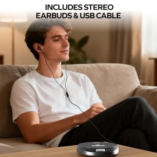 Coby Portable CD Player CD191BLK with FM Radio, 60-Second Anti-Skip, USB & AA Power, 3.5mm Jack | Plays CD, CD-R, CD-RW, MP3 Discs thumbnail 6