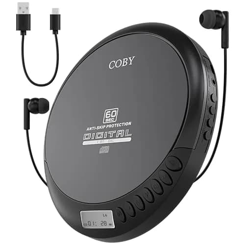 Coby Portable CD Player CD191BLK with FM Radio, 60-Second Anti-Skip, USB & AA Power, 3.5mm Jack | Plays CD, CD-R, CD-RW, MP3 Discs thumbnail 1