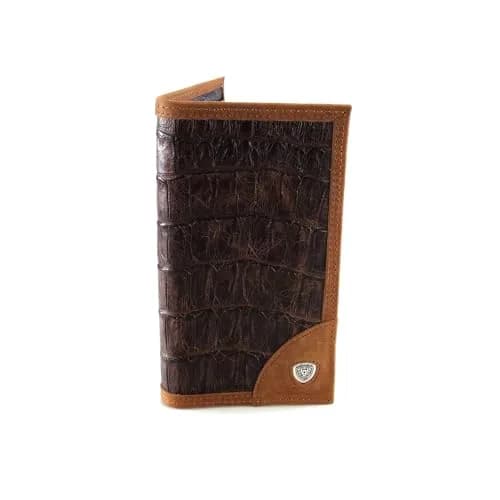 ARIAT Men's Gator Print Rodeo Wallet Brown Tri-Fold | Genuine Leather with ID Window thumbnail 1