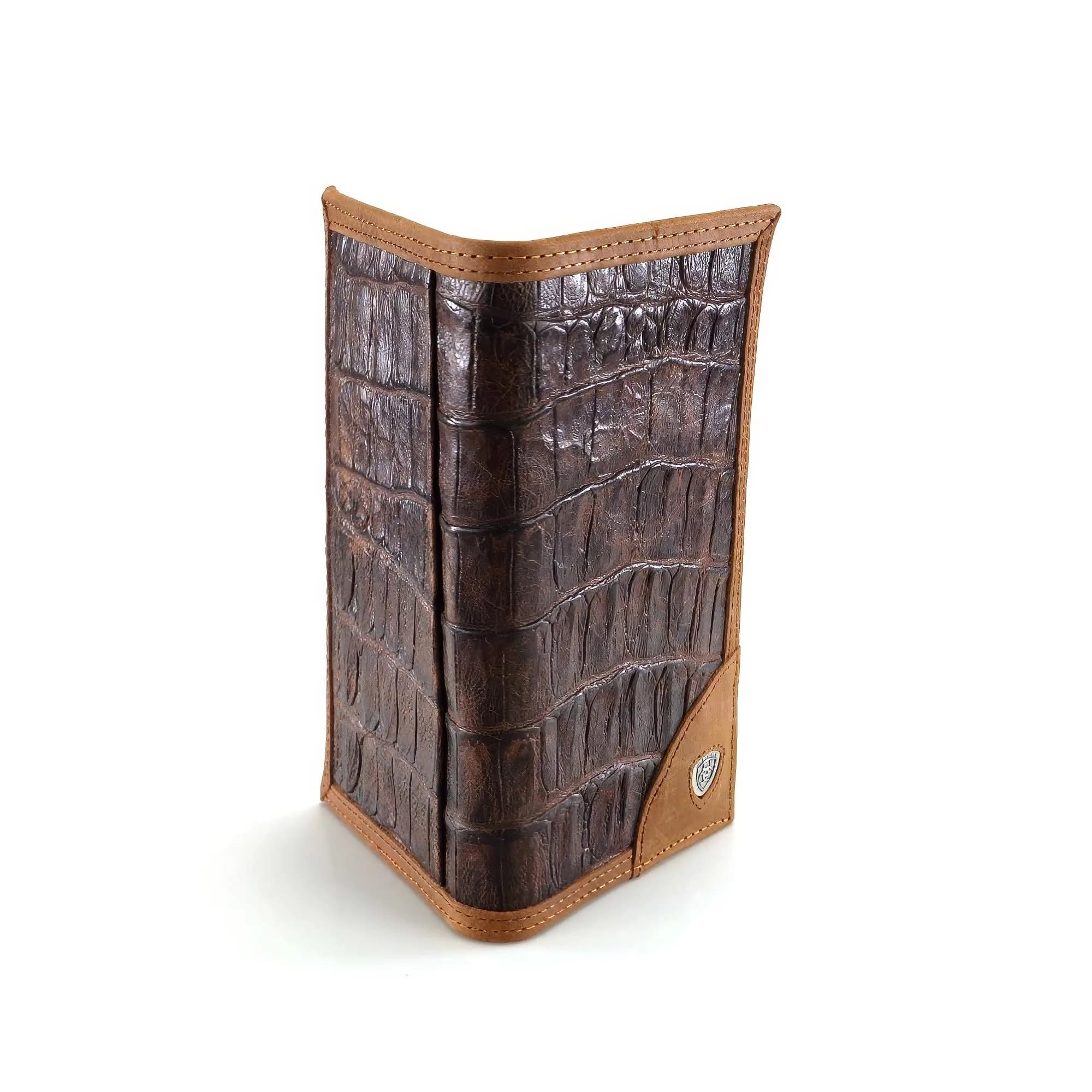 ARIAT Men's Gator Print Rodeo Wallet Brown Tri-Fold | Genuine Leather with ID Window - view 2