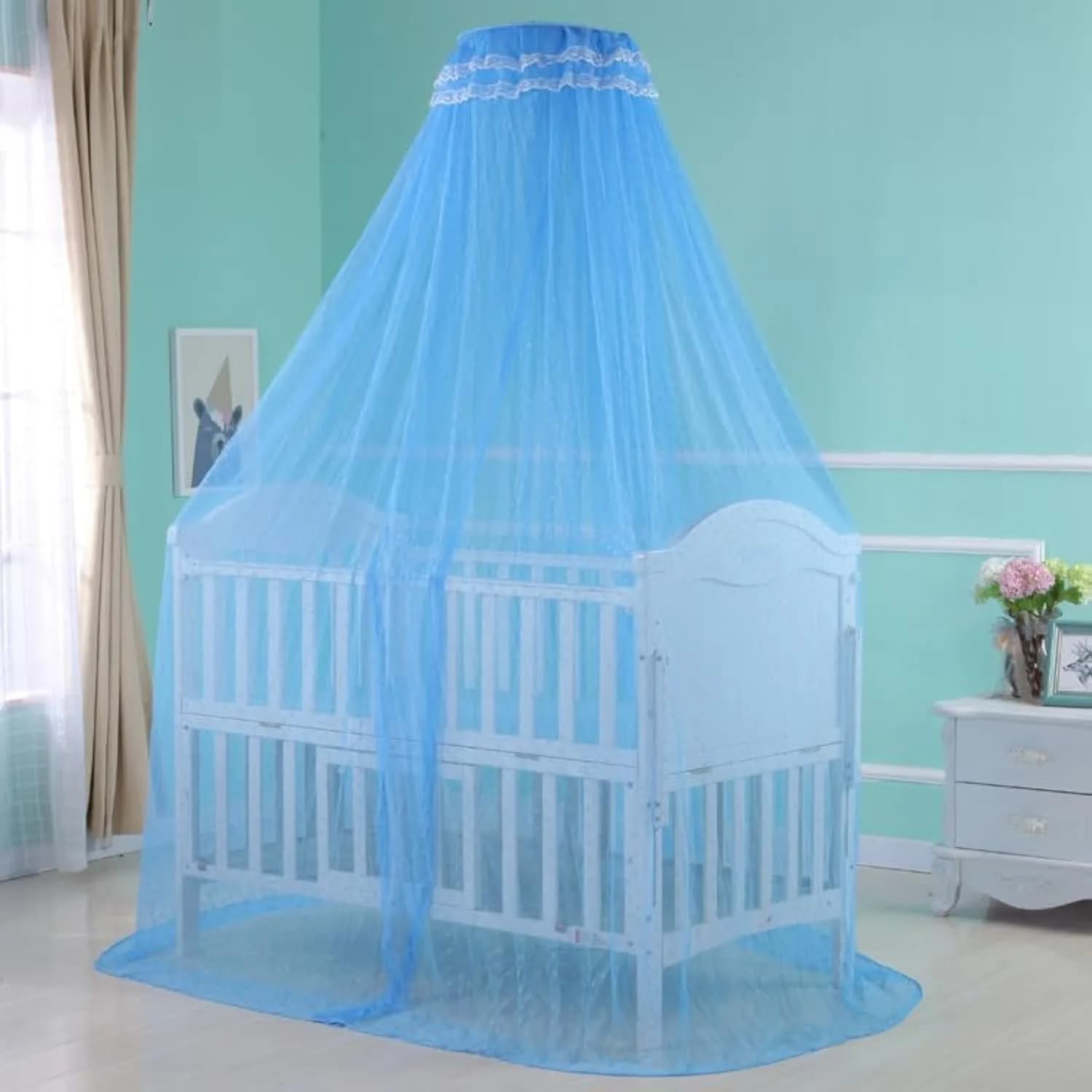 Cdycam Baby Infant Toddler Bed Dome Mosquito Net | Breathable Cotton Mesh for Safe Sleep (35*220*550CM, Blue) — Blue