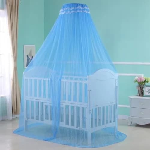 Cdycam Baby Infant Toddler Bed Dome Mosquito Net | Breathable Cotton Mesh for Safe Sleep (35*220*550CM, Blue) thumbnail 1