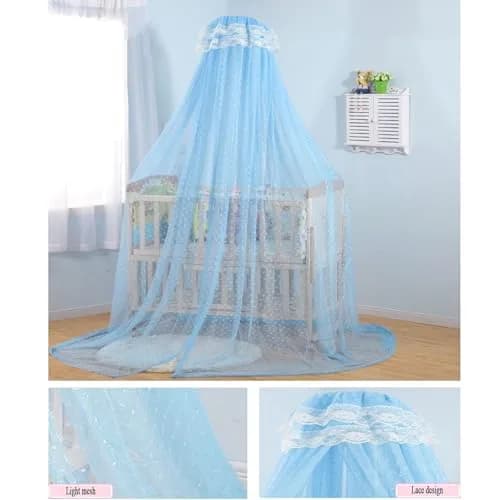 Cdycam Baby Infant Toddler Bed Dome Mosquito Net | Breathable Cotton Mesh for Safe Sleep (35*220*550CM, Blue) thumbnail 5