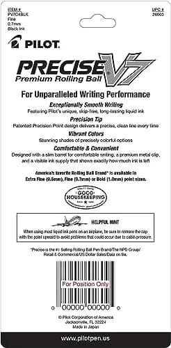 Pilot Precise V7 Fine Point 0.7 mm Black Ink Pens | Smooth Liquid Ink, Precise Lines, Pack of 4 thumbnail 2