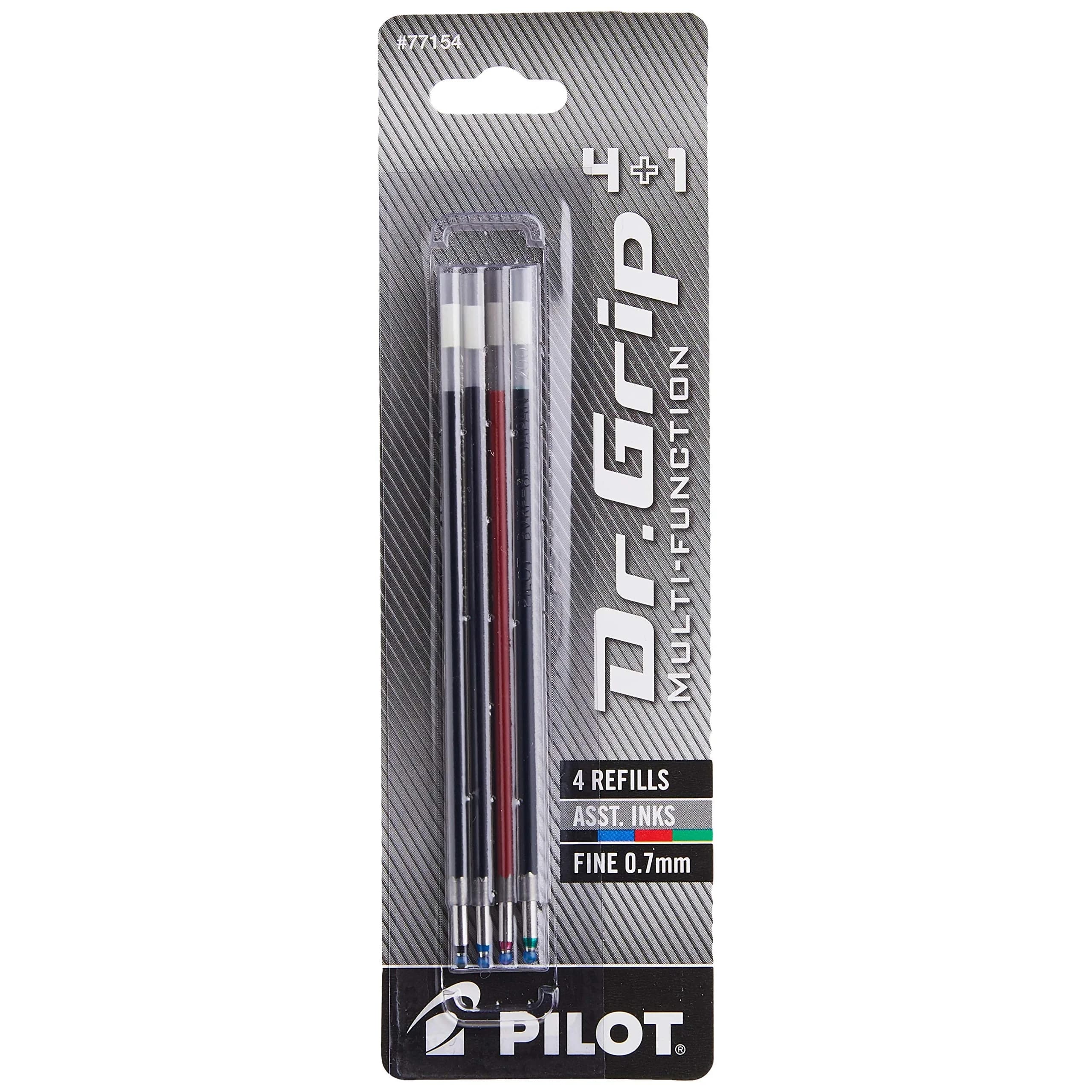 PILOT Dr. Grip 4+1 Multi-Function Ballpoint Ink Refills, Fine Point, Black/Red/Blue/Green Inks, Assorted Colors, 4 Count (Pack of 1)