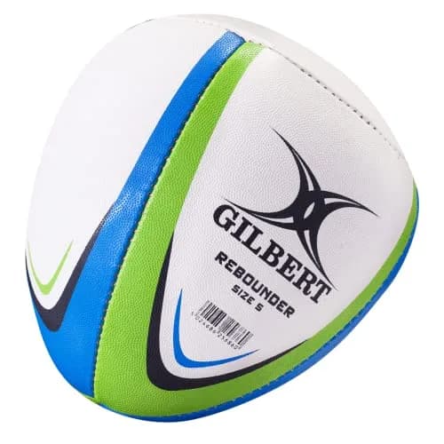 Gilbert Rebounder Match Trainer Rugby Ball White/Lime/Blue | Improves Reflexes & Coordination thumbnail 1