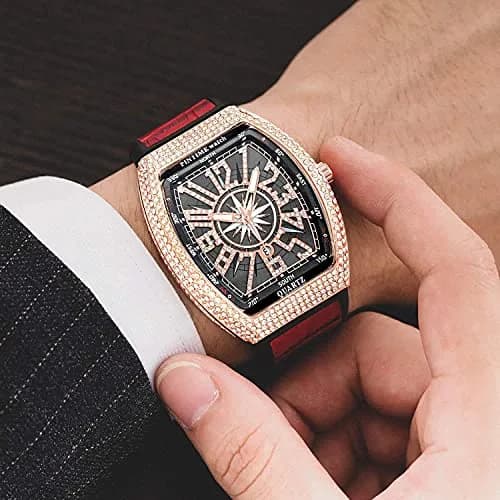 FANMIS Men's Rectangle Skull Watch 47mm (Rose Red) | Bling Diamond Dial Quartz thumbnail 4