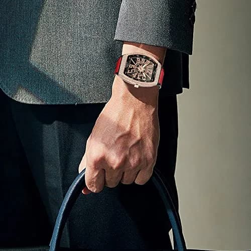 FANMIS Men's Rectangle Skull Watch 47mm (Rose Red) | Bling Diamond Dial Quartz thumbnail 5