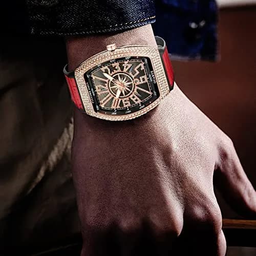 FANMIS Men's Rectangle Skull Watch 47mm (Rose Red) | Bling Diamond Dial Quartz thumbnail 3