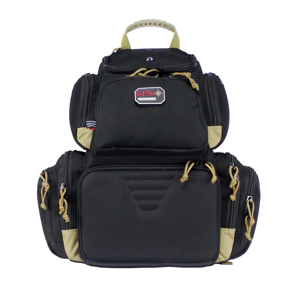 G.P.S. Handgunner Range Backpack Black/Tan | Holds 4 Handguns, Waterproof, Lockable Zippers
