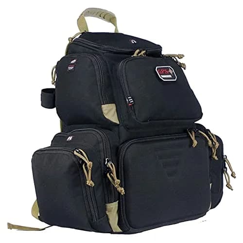 G.P.S. Handgunner Range Backpack Black/Tan | Holds 4 Handguns, Waterproof, Lockable Zippers thumbnail 2