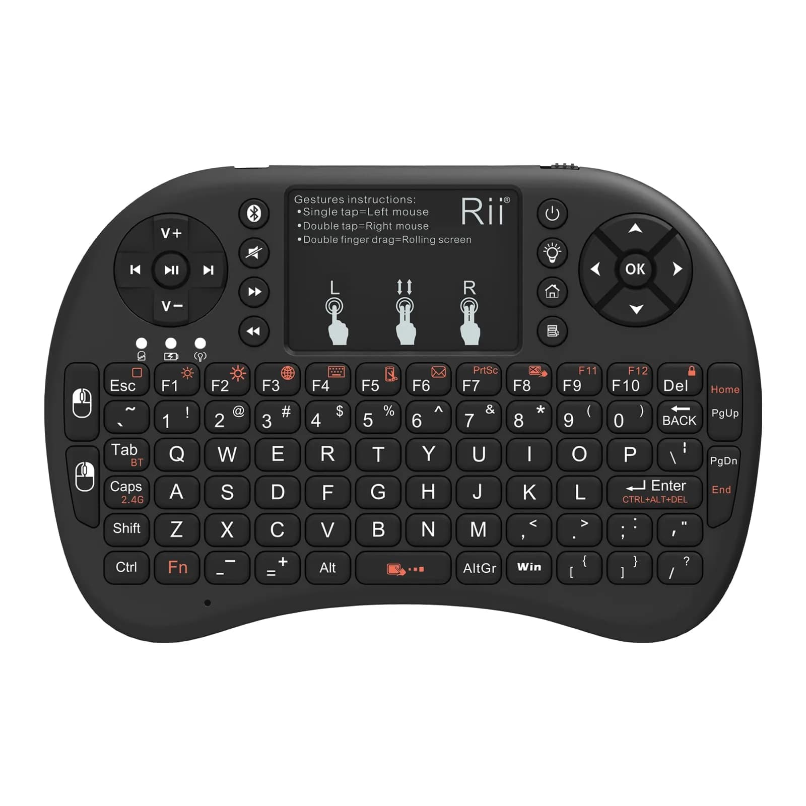 Rii Mini Wireless Keyboard with Touchpad & Backlit | Portable 92 Keys for Laptop/PC/Tablets — Black