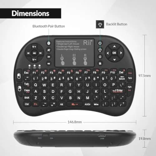 Rii Mini Wireless Keyboard with Touchpad & Backlit | Portable 92 Keys for Laptop/PC/Tablets thumbnail 4