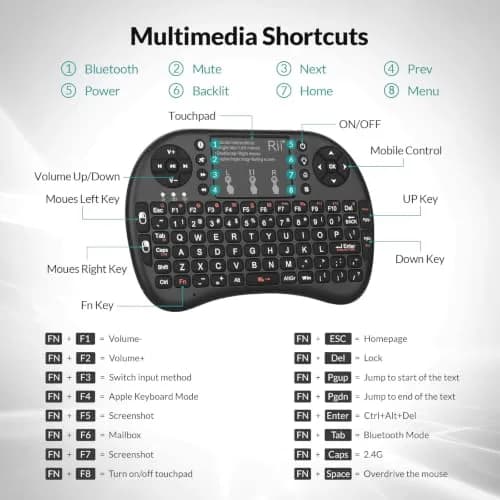 Rii Mini Wireless Keyboard with Touchpad & Backlit | Portable 92 Keys for Laptop/PC/Tablets thumbnail 5