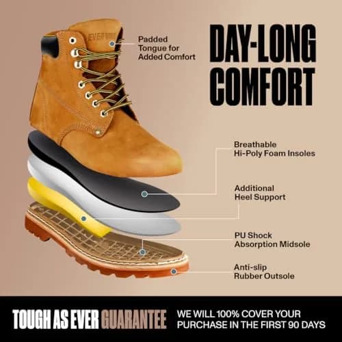 EVER BOOTS Tank Men's Soft Toe Oil Full Grain Leather Work Boots Construction Rubber Sole 9 D(M) TAN | Durable & Comfortable thumbnail 3