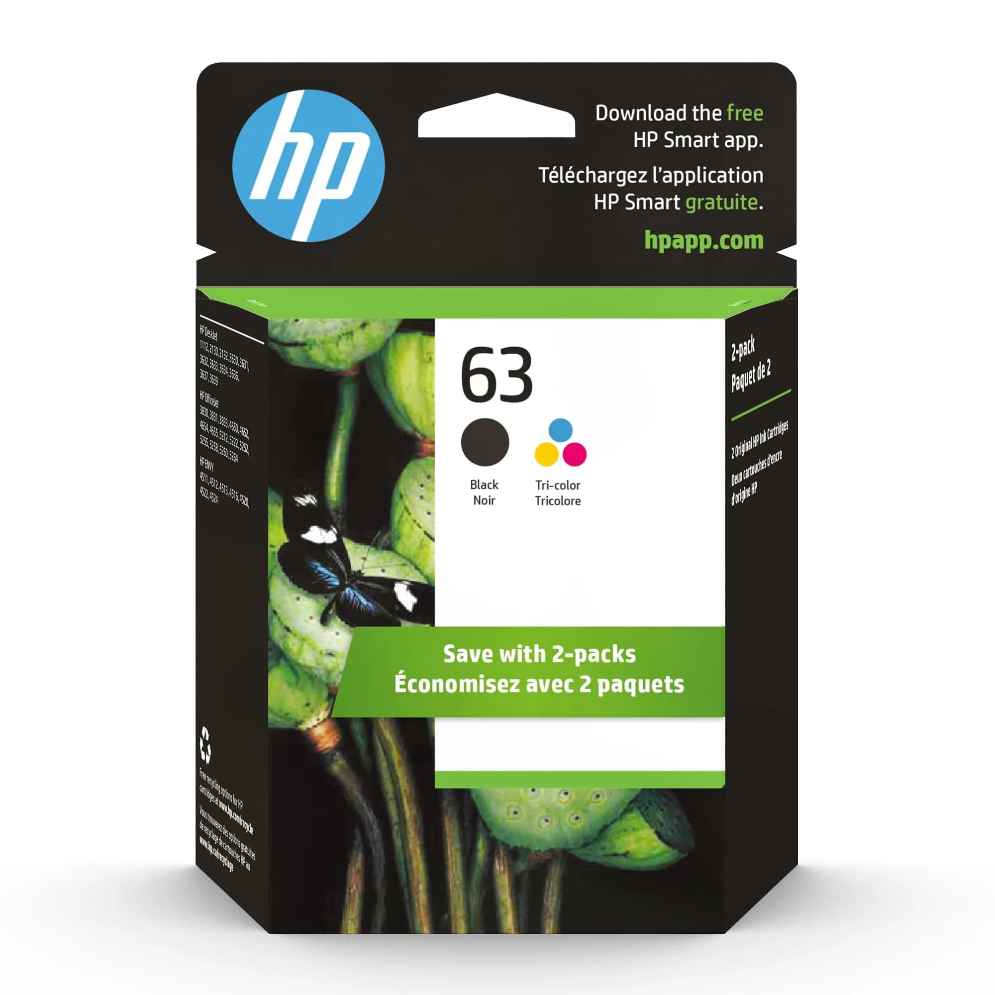 HP 63 Black & Tri-Color Ink Cartridge Combo Pack (2 Cartridges) | Fade-Resistant Documents & Brilliant Images - main product image