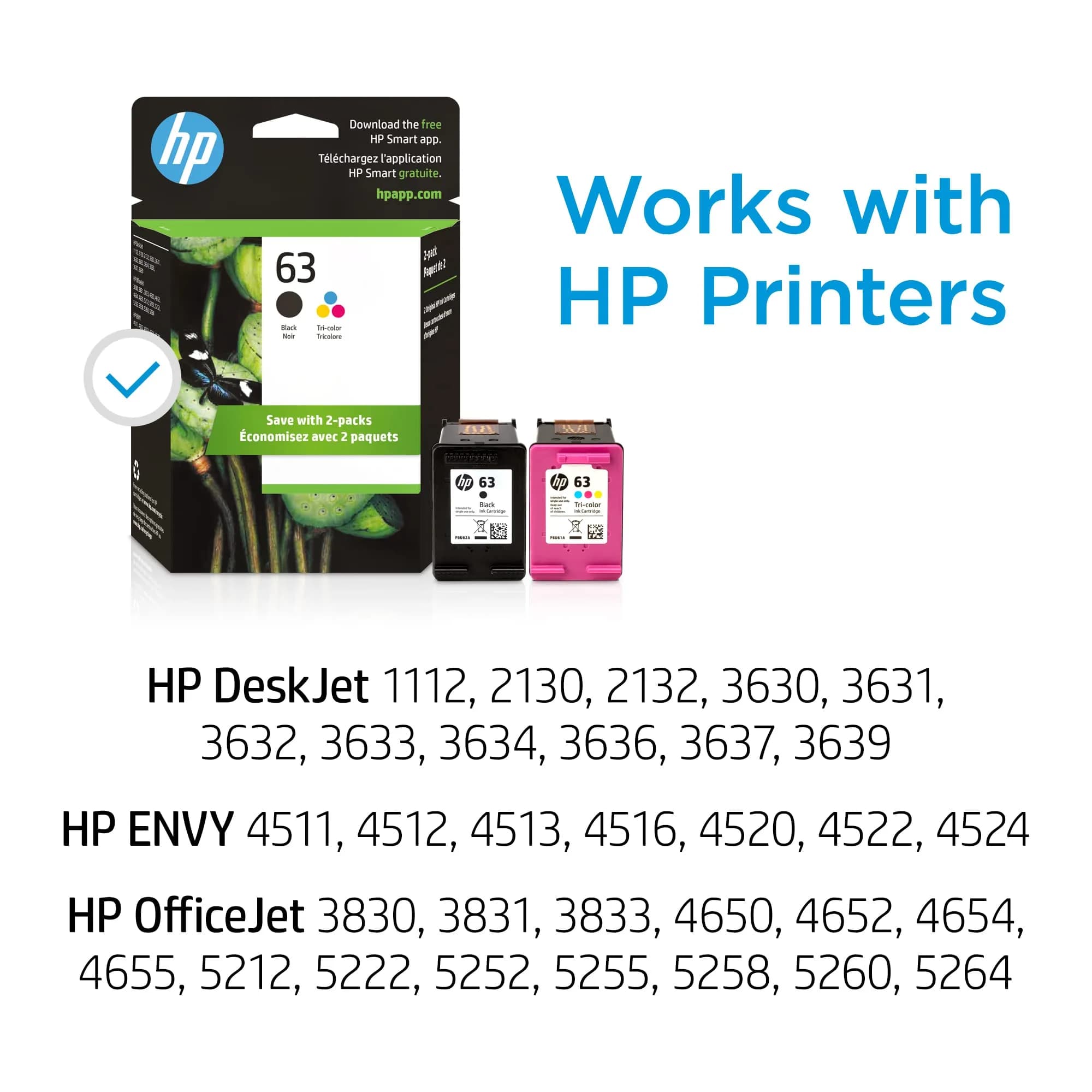 HP 63 Black & Tri-Color Ink Cartridge Combo Pack (2 Cartridges) | Fade-Resistant Documents & Brilliant Images - view 2