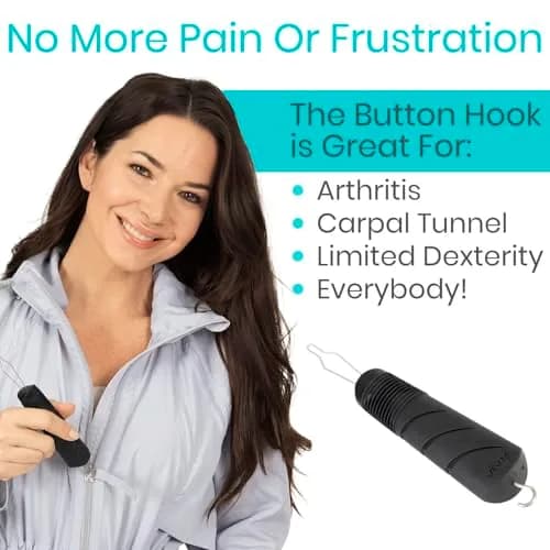 Vive Button Hook with Zipper Pull | Assist Tool for Arthritis & Limited Dexterity (70-120 chars) thumbnail 3