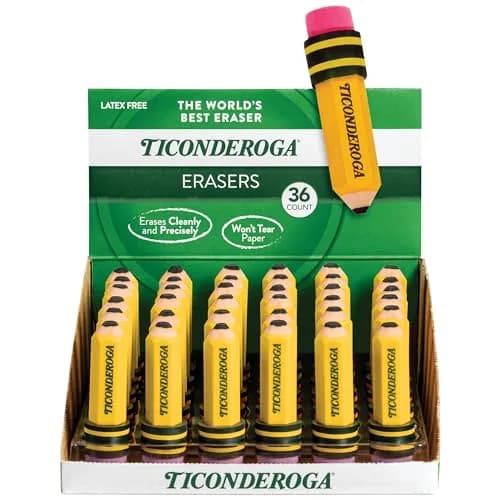 Ticonderoga Pencil Shaped Erasers Yellow 36-Pack | Smudge-Free Corrections thumbnail 1