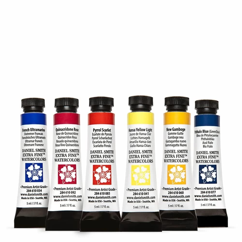 Daniel Smith Extra Fine Watercolor Set | 6 Tubes, 5ml, Blue/Yellow/Transparent, Artist Quality — Watercolor Set