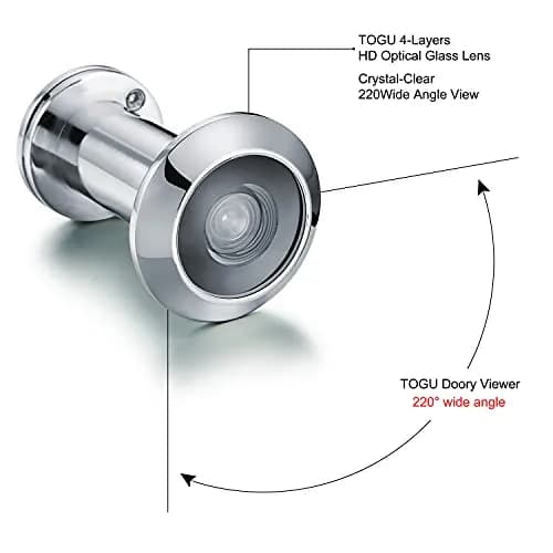TOGU Solid Brass Door Viewer 220° Polished Chrome | Heavy Duty Privacy Cover (70-120 chars) thumbnail 4