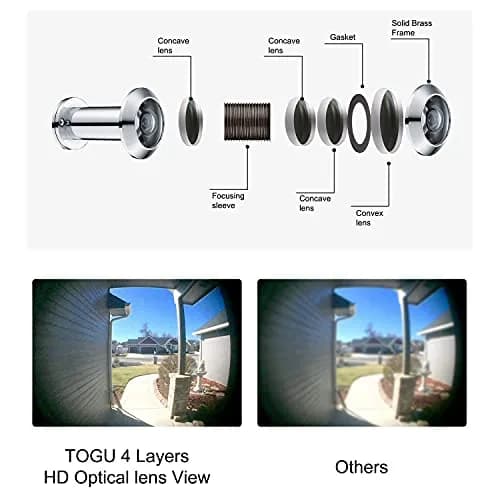TOGU Solid Brass Door Viewer 220° Polished Chrome | Heavy Duty Privacy Cover (70-120 chars) thumbnail 2