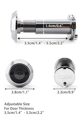 TOGU Solid Brass Door Viewer 220° Polished Chrome | Heavy Duty Privacy Cover (70-120 chars) thumbnail 3