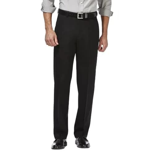 Haggar Premium No Iron Khaki Classic Fit Expandable Waist Flat Front Pant, Black, 42x29 | Versatile Business & Casual Style thumbnail 1