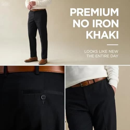 Haggar Premium No Iron Khaki Classic Fit Expandable Waist Flat Front Pant, Black, 44x29 | Versatile, No Iron, Stretch Comfort thumbnail 3