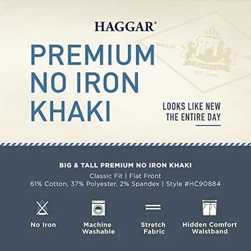 Haggar Premium No Iron Khaki Classic Fit Expandable Waist Flat Front Pant, Sand, 38W x 30L | Versatile, Easy-Care Dress Pant for Men thumbnail 6