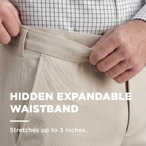 Haggar Premium No Iron Khaki Classic Fit Expandable Waist Flat Front Pant, Sand, 38W x 30L | Versatile, Easy-Care Dress Pant for Men thumbnail 2