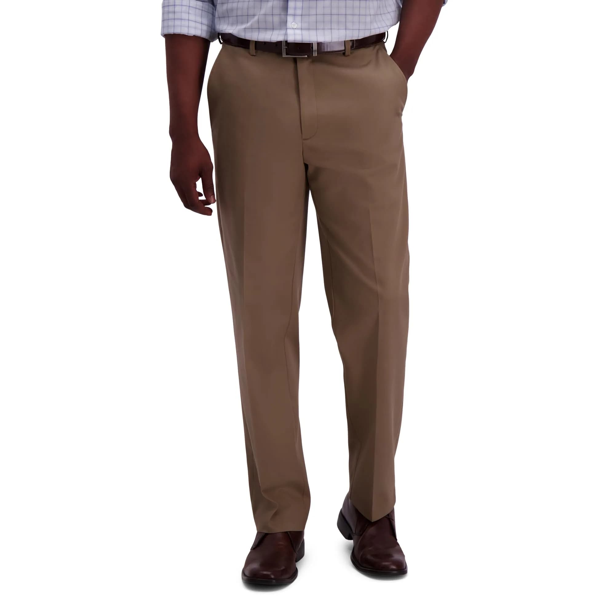 Haggar Premium No Iron Khaki Classic Fit Expandable Waist Flat Front Pants 36W x 34L | Versatile, Easy-Care Khakis for Men