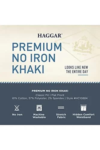 Haggar Premium No Iron Khaki Classic Fit Expandable Waist Flat Front Pants 36W x 34L | Versatile, Easy-Care Khakis for Men thumbnail 6