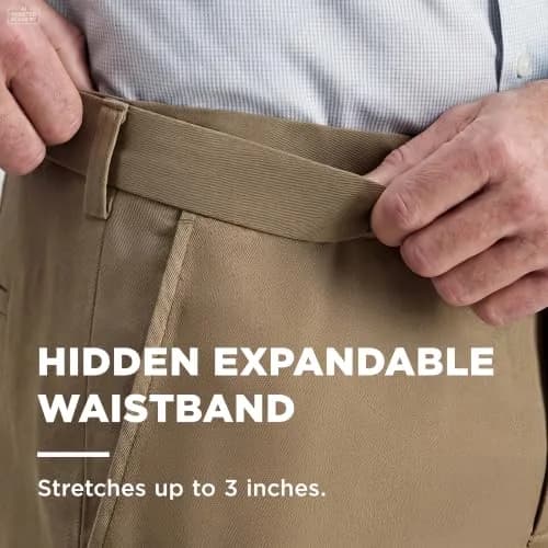 Haggar Premium No Iron Khaki Classic Fit Expandable Waist Flat Front Pants 36W x 34L | Versatile, Easy-Care Khakis for Men thumbnail 2