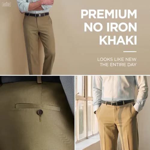 Haggar Premium No Iron Khaki Classic Fit Expandable Waist Flat Front Pants 36W x 34L | Versatile, Easy-Care Khakis for Men thumbnail 3