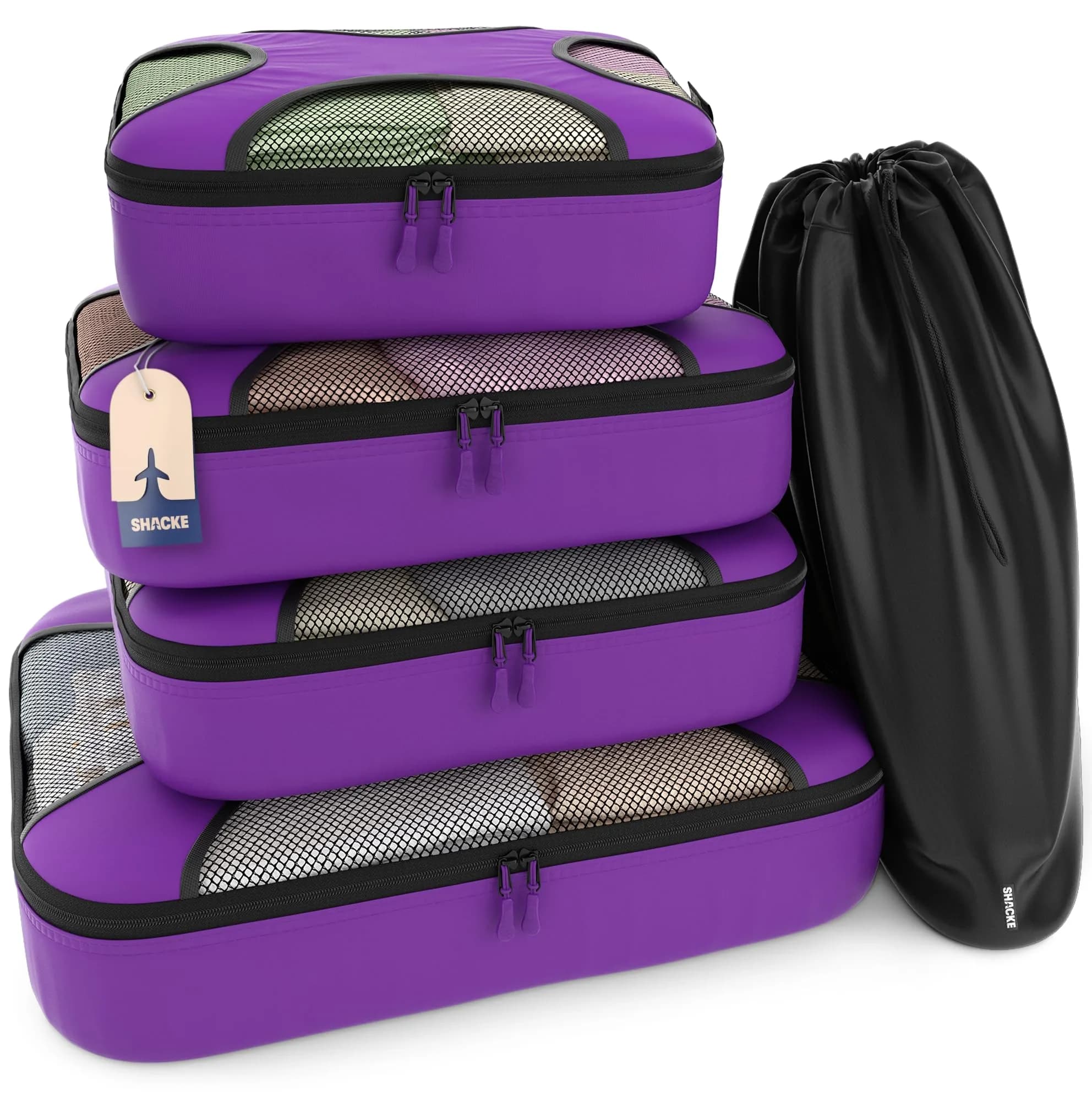 Shacke Packing Cubes for Travel with Laundry Bag, 5-Piece Set, Orchid Purple | Structured & Stackable Luggage Organizers - main product image