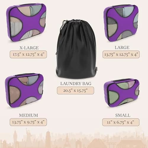 Shacke Packing Cubes for Travel with Laundry Bag, 5-Piece Set, Orchid Purple | Structured & Stackable Luggage Organizers thumbnail 4
