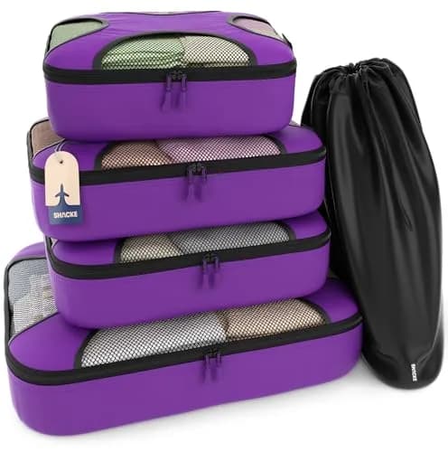 Shacke Packing Cubes for Travel with Laundry Bag, 5-Piece Set, Orchid Purple | Structured & Stackable Luggage Organizers thumbnail 1