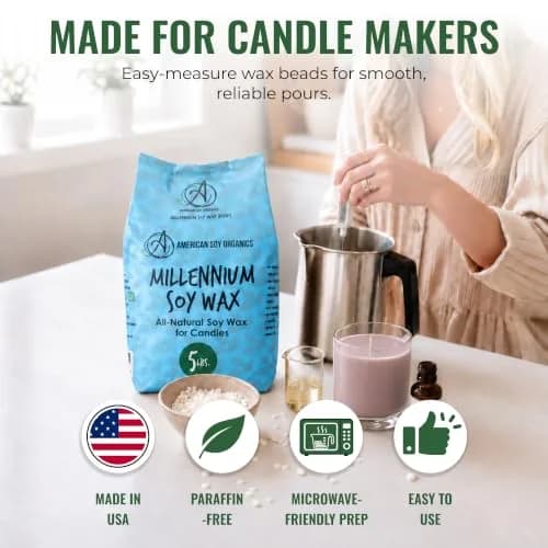 American Soy Organics Millennium Soy Wax Beads 5 lbs | Paraffin-Free Candle Wax for Home & Small Batch Crafts thumbnail 6